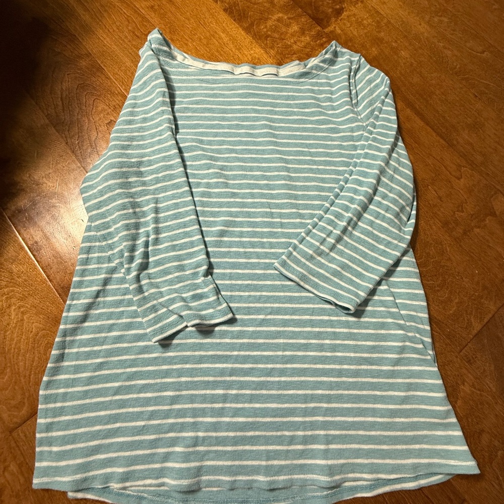 Time and Tru Aqua and White Striped Long Sleeve Top